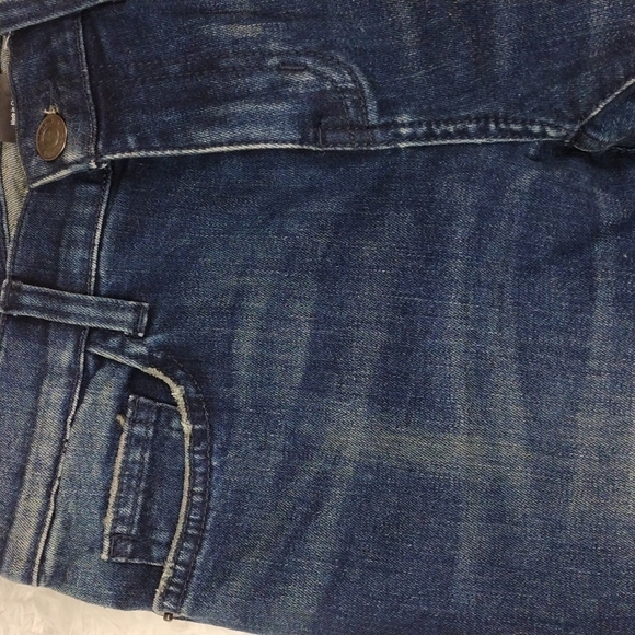 Current/Elliot Blue Dark Wash Mid Rise Plaid Detail Straight Leg Denim Jean - Picture 3 of 14